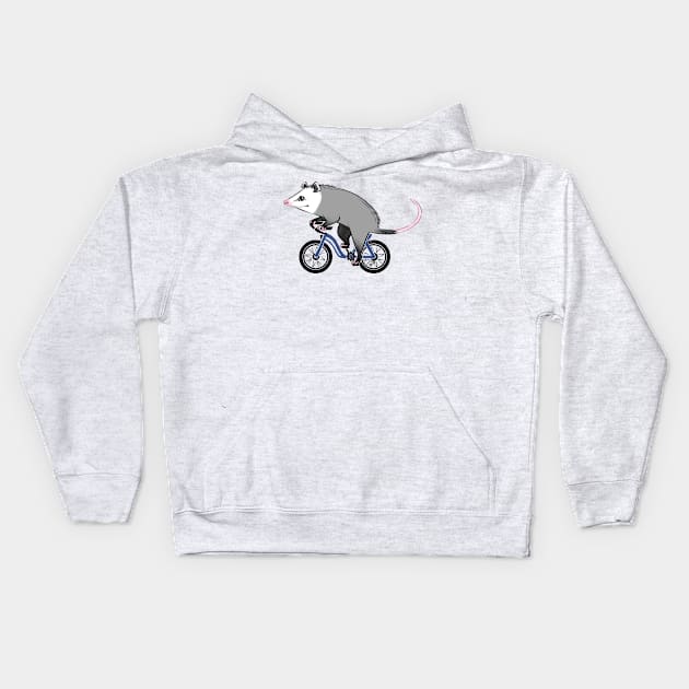 Happy Opossum Riding a Bicycle Kids Hoodie by ellemrcs